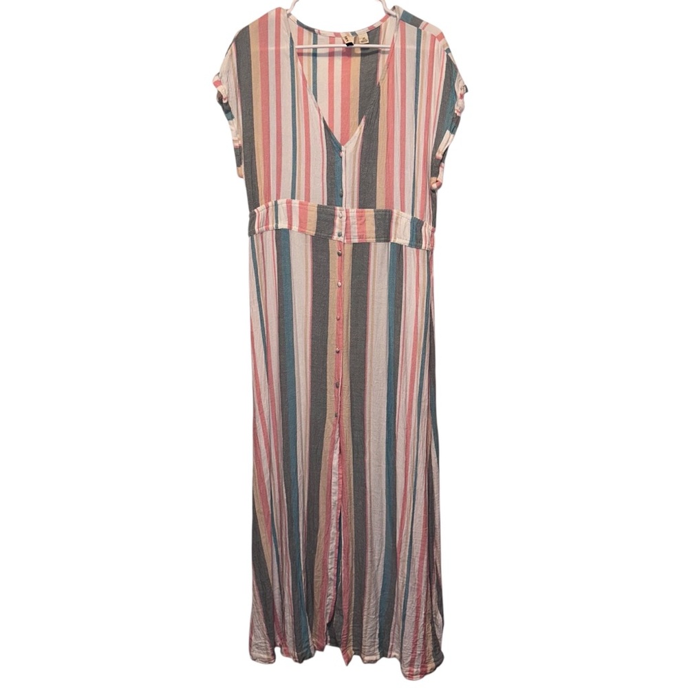 Roxy|Lagoon Button Down Striped Maxi Dress Beachy… - image 3